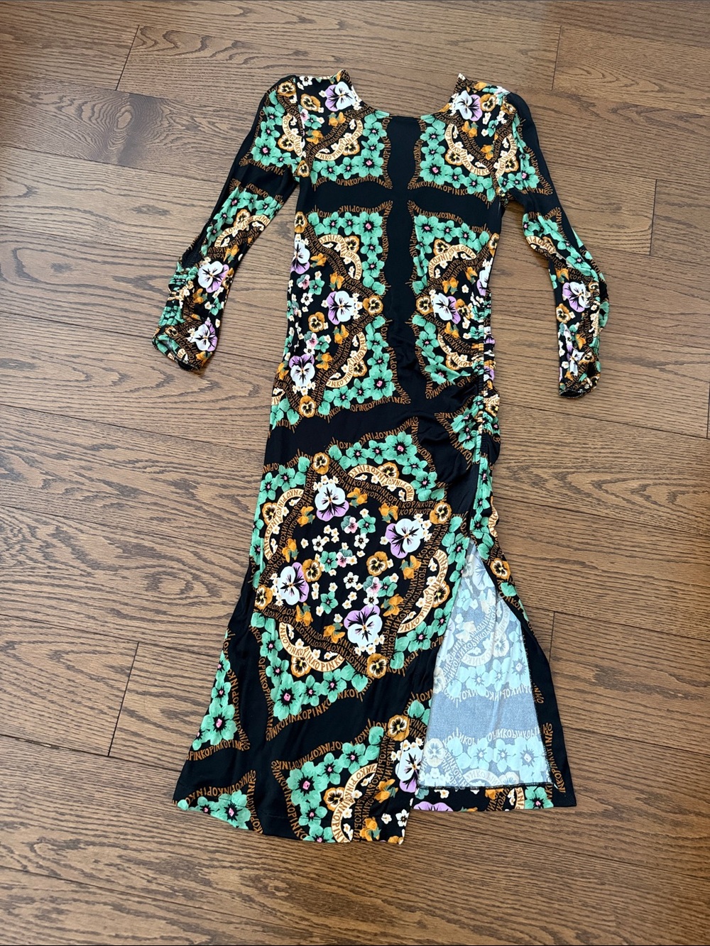 Pinko Black Floral & Teal Medallion Long-Sleeve Maxi Dress